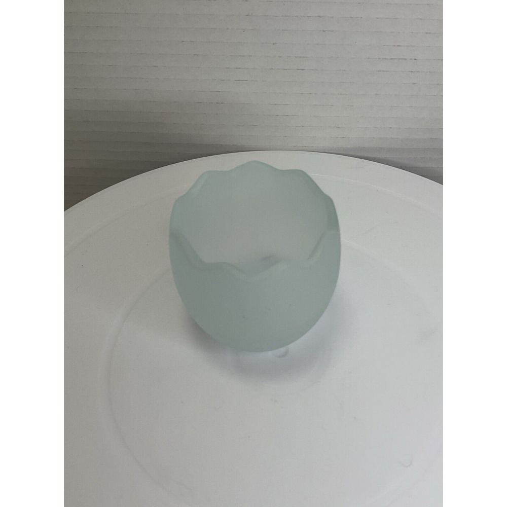 Vintage Biedermann Light Blue Frosted Glass - Brokenâ Egg Votive Candle Holder